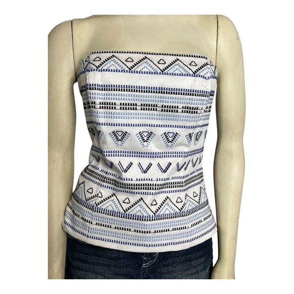 NWT WHBM Bustier Strapless Top Size 0 White Blue Embroidered Boho Chic Corset - Picture 1 of 12